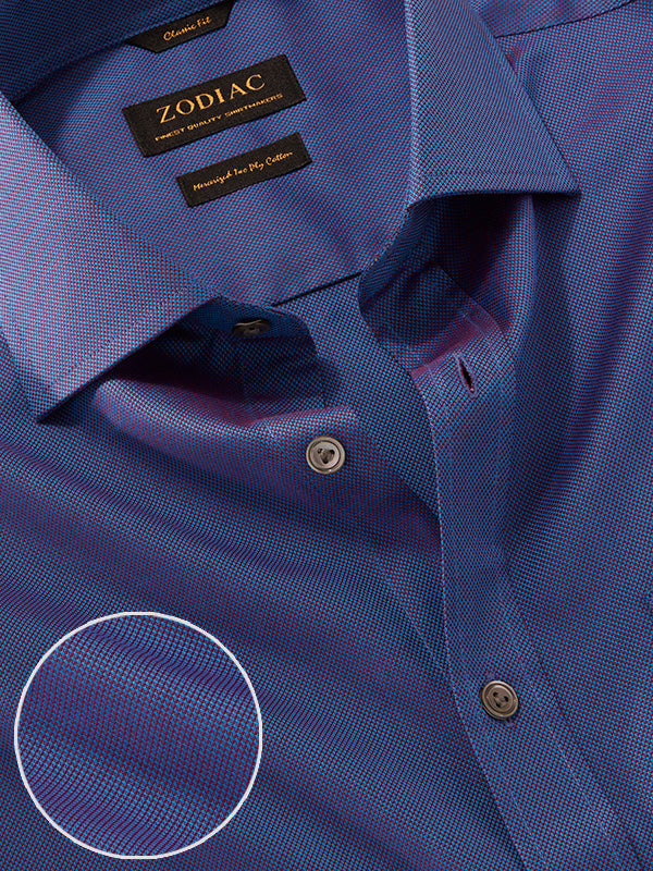 Marzeno Blue Solid Full Sleeve Single Cuff Classic Fit Semi Formal Dark Two Ply Mercerized Cotton Shirt