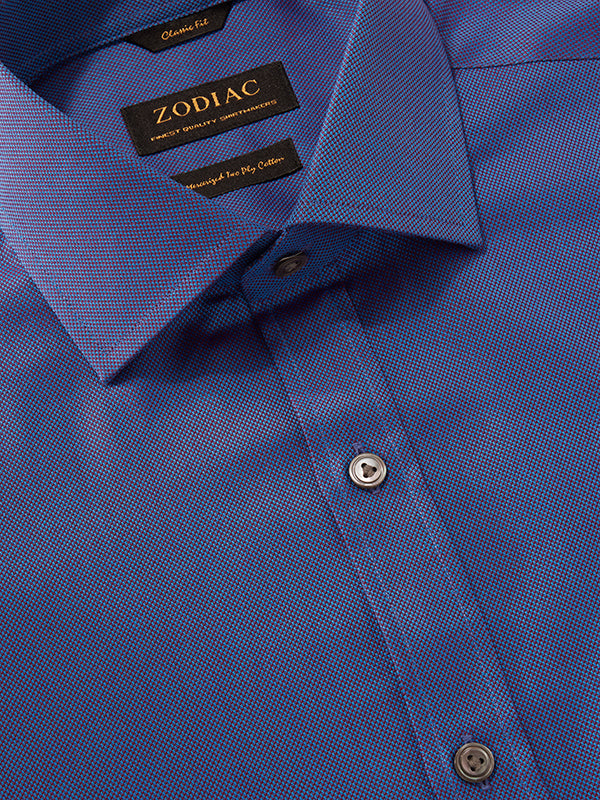 Marzeno Blue Solid Full Sleeve Single Cuff Classic Fit Semi Formal Dark Two Ply Mercerized Cotton Shirt