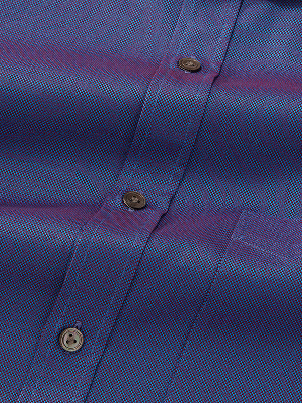Marzeno Blue Solid Full Sleeve Single Cuff Classic Fit Semi Formal Dark Two Ply Mercerized Cotton Shirt