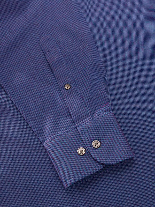 Marzeno Blue Solid Full Sleeve Single Cuff Classic Fit Semi Formal Dark Two Ply Mercerized Cotton Shirt