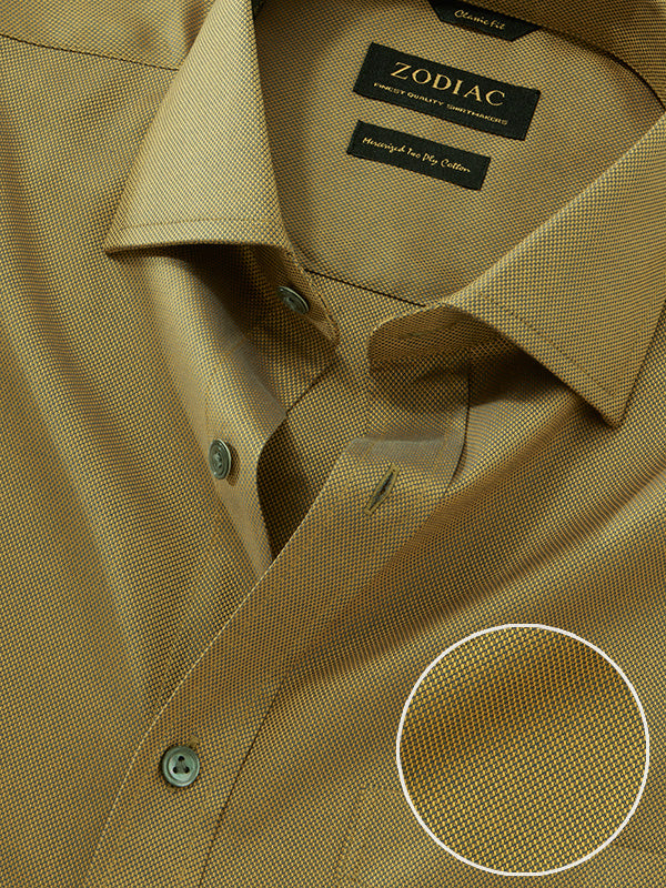 Marzeno Ochre Solid Full Sleeve Single Cuff Classic Fit Semi Formal Dark Two Ply Mercerized Cotton Shirt