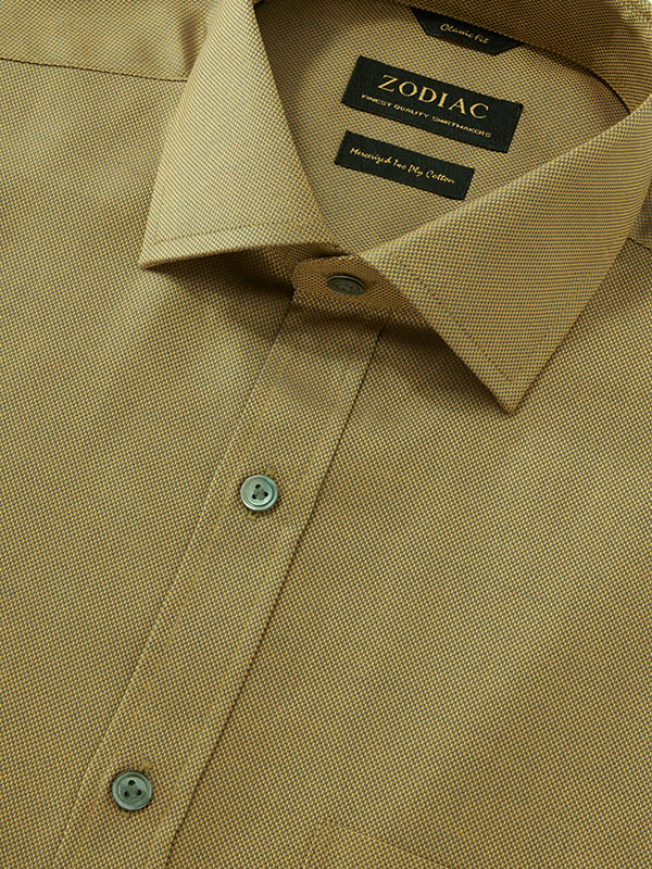 Marzeno Ochre Solid Full Sleeve Single Cuff Classic Fit Semi Formal Dark Two Ply Mercerized Cotton Shirt