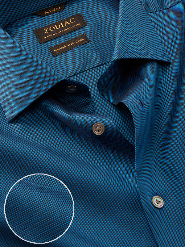 Marzeno Navy Solid Full Sleeve Single Cuff Tailored Fit Semi Formal Dark Two Ply Mercerized Cotton Shirt