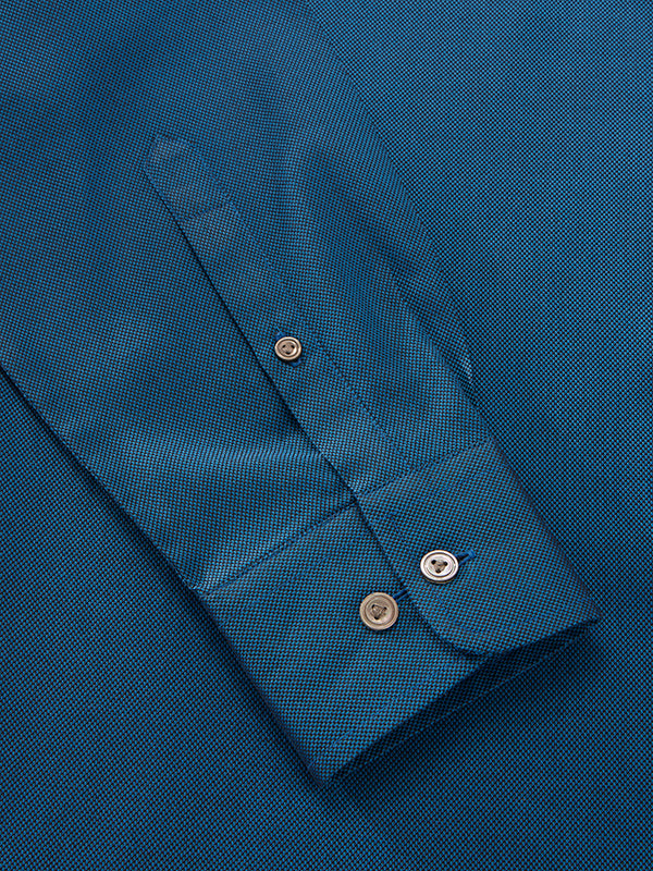 Marzeno Navy Solid Full Sleeve Single Cuff Tailored Fit Semi Formal Dark Two Ply Mercerized Cotton Shirt