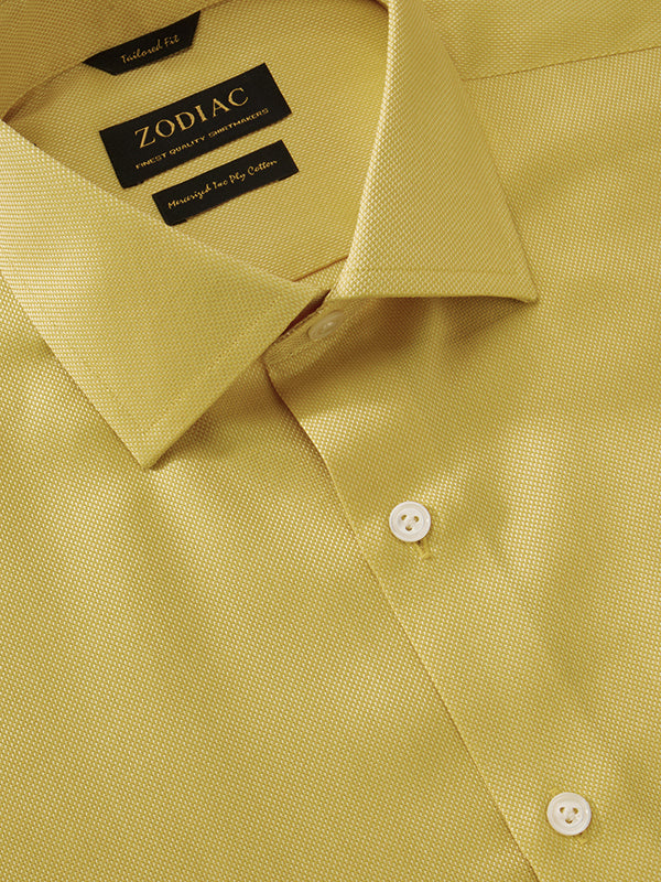 Marzeno Yellow Solid Full Sleeve Single Cuff Tailored Fit Semi Formal Dark Two Ply Mercerized Cotton Shirt