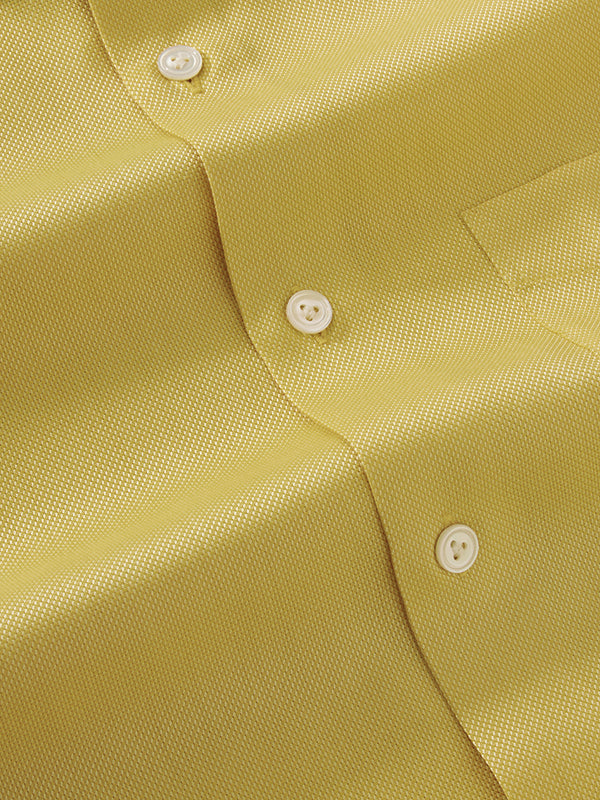 Marzeno Yellow Solid Full Sleeve Single Cuff Tailored Fit Semi Formal Dark Two Ply Mercerized Cotton Shirt