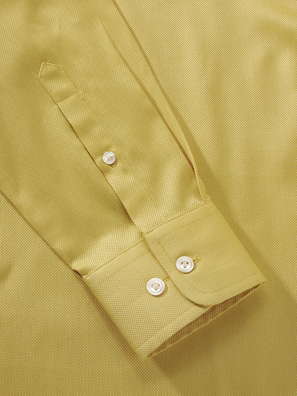 Marzeno Yellow Solid Full Sleeve Single Cuff Tailored Fit Semi Formal Dark Two Ply Mercerized Cotton Shirt