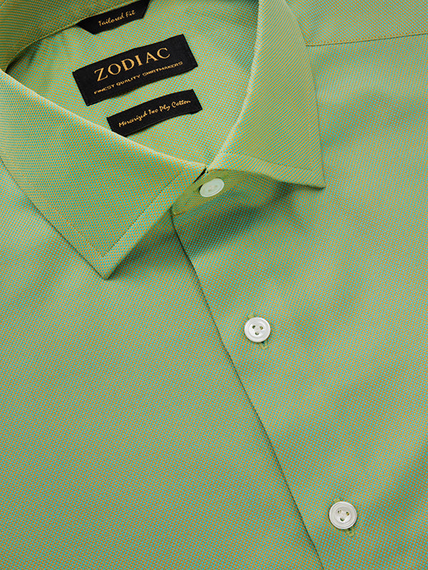 Marzeno Lime Solid Full Sleeve Single Cuff Tailored Fit Semi Formal Dark Two Ply Mercerized Cotton Shirt