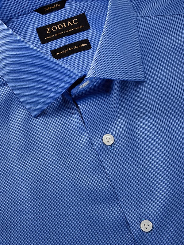 Marzeno Blue Solid Full Sleeve Single Cuff Tailored Fit Semi Formal Dark Two Ply Mercerized Cotton Without Pocket Shirt