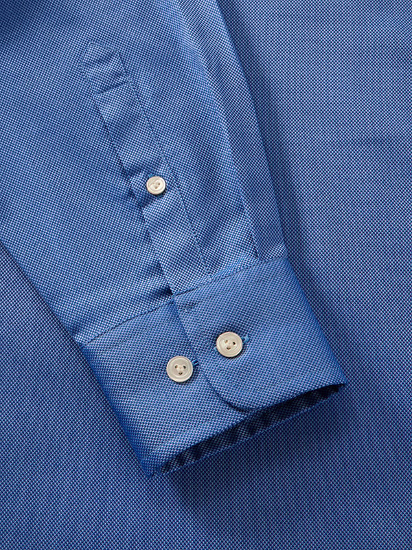 Marzeno Blue Solid Full Sleeve Single Cuff Tailored Fit Semi Formal Dark Two Ply Mercerized Cotton Without Pocket Shirt