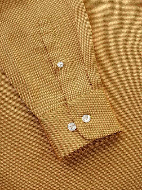 Marzeno Ochre Solid Full Sleeve Single Cuff Tailored Fit Semi Formal Dark Two Ply Mercerized Cotton Without Pocket Shirt