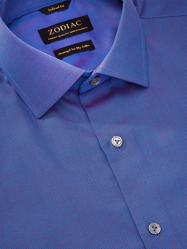 Marzeno Blue Solid Full Sleeve Single Cuff Tailored Fit Semi Formal Dark Two Ply Mercerized Cotton Without Pocket Shirt