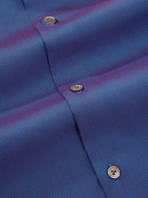 Marzeno Blue Solid Full Sleeve Single Cuff Tailored Fit Semi Formal Dark Two Ply Mercerized Cotton Without Pocket Shirt