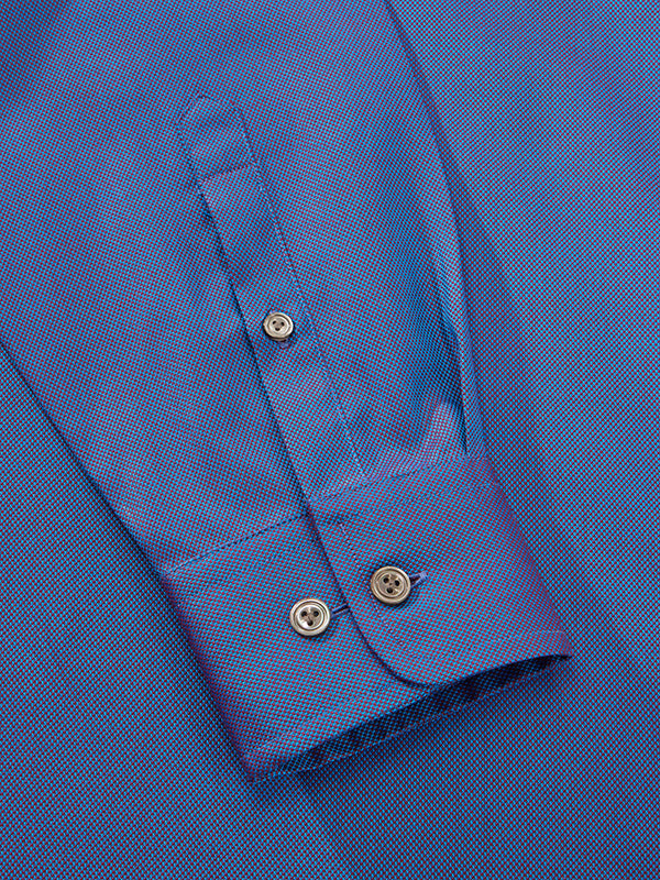 Marzeno Blue Solid Full Sleeve Single Cuff Tailored Fit Semi Formal Dark Two Ply Mercerized Cotton Without Pocket Shirt