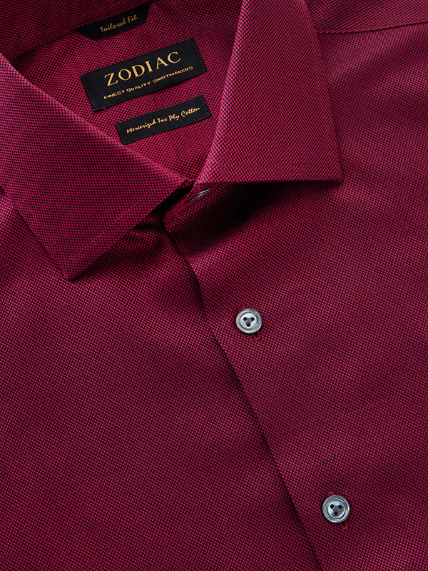 Marzeno Maroon Solid Full Sleeve Single Cuff Tailored Fit Semi Formal Dark Two Ply Mercerized Cotton Without Pocket Shirt