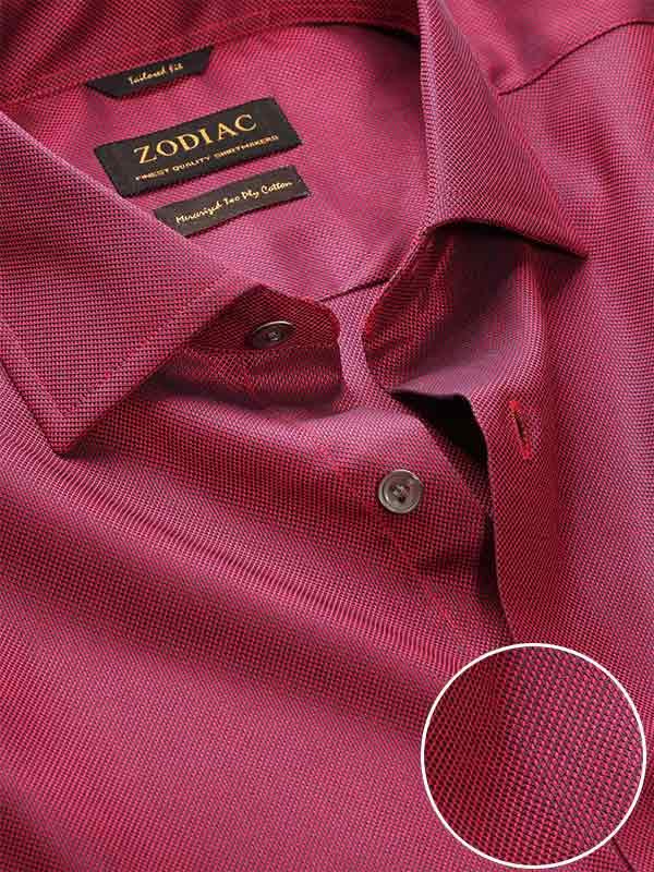 Marzeno Red Solid Full Sleeve Single Cuff Tailored Fit Semi Formal Dark Two Ply Mercerized Cotton Shirt