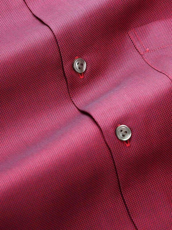Marzeno Red Solid Full Sleeve Single Cuff Tailored Fit Semi Formal Dark Two Ply Mercerized Cotton Shirt