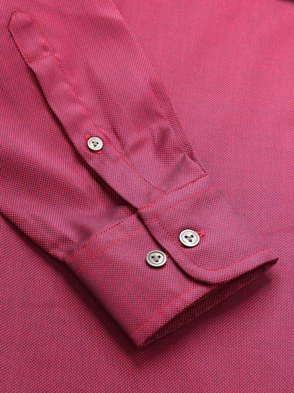 Marzeno Red Solid Full Sleeve Single Cuff Tailored Fit Semi Formal Dark Two Ply Mercerized Cotton Shirt