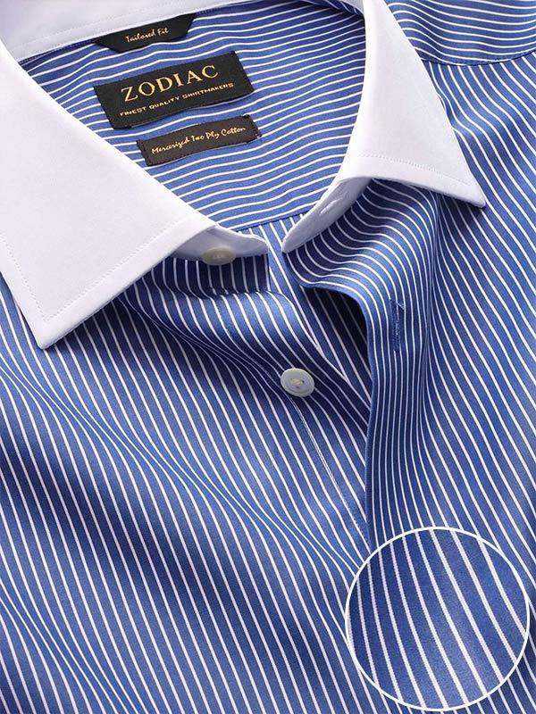 Bankers Navy Striped Full sleeve single cuff Tailored Fit Classic Formal Cotton Shirt