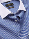 Bankers Navy Striped Full sleeve single cuff Tailored Fit Classic Formal Cotton Shirt