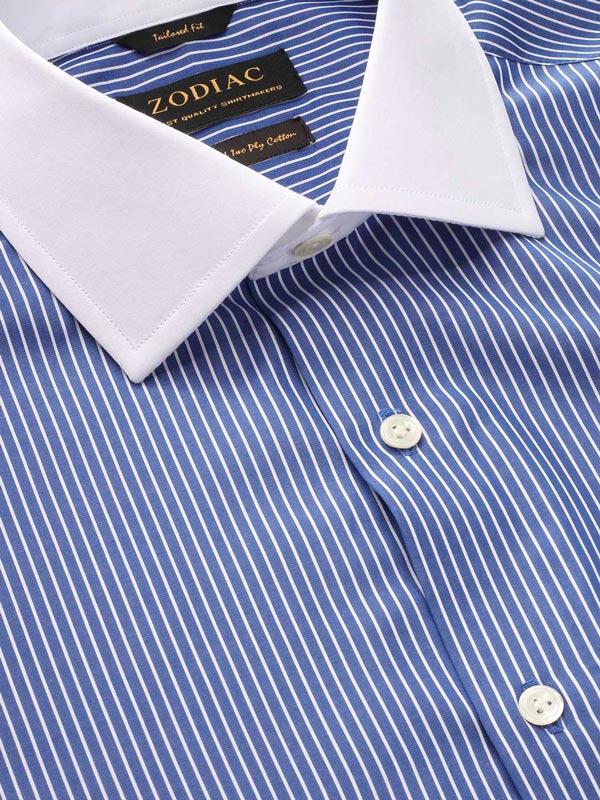 Bankers Navy Striped Full sleeve single cuff Tailored Fit Classic Formal Cotton Shirt