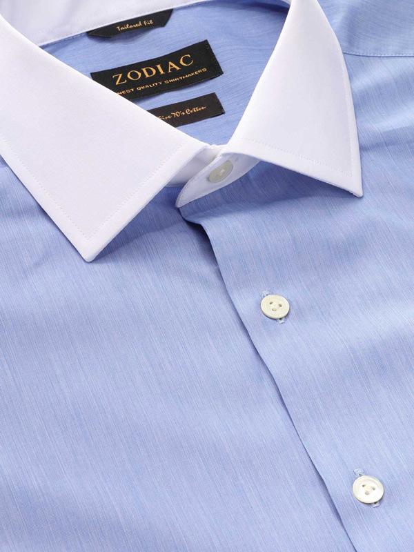 Bankers Medium Blue Solid Full sleeve single cuff Tailored Fit Classic Formal Cotton Shirt