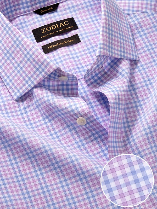 Barboni Lilac Check  Half Sleeve Classic Fit Semi Formal Silk Touch Egyptian Giza Cotton Shirt