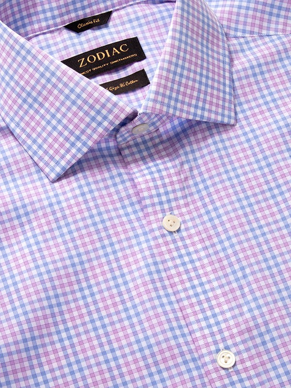 Barboni Lilac Check  Half Sleeve Classic Fit Semi Formal Silk Touch Egyptian Giza Cotton Shirt