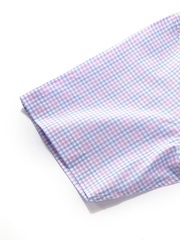 Barboni Lilac Check  Half Sleeve Classic Fit Semi Formal Silk Touch Egyptian Giza Cotton Shirt