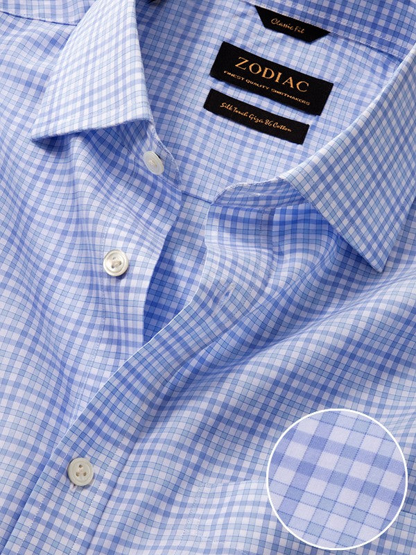 Barboni Sky Check Half Sleeve Classic Fit Semi Formal Silk Touch Egyptian Giza Cotton Shirt
