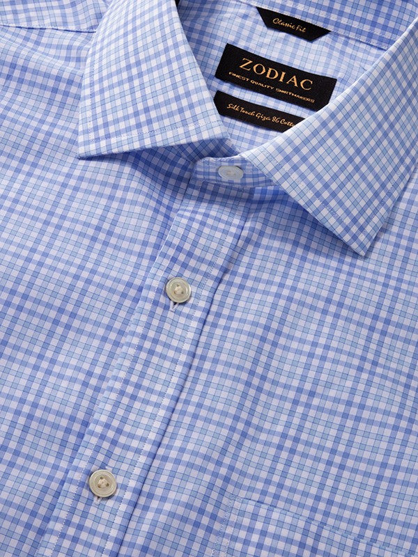 Barboni Sky Check Half Sleeve Classic Fit Semi Formal Silk Touch Egyptian Giza Cotton Shirt