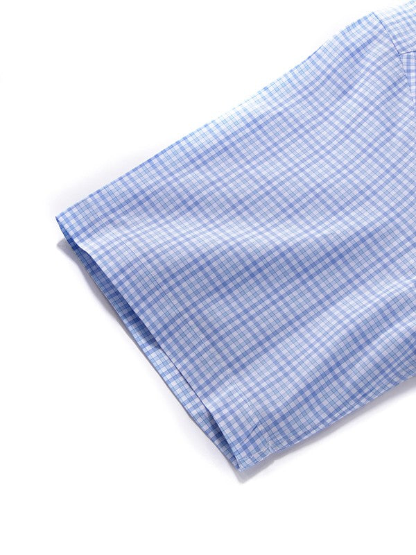 Barboni Sky Check Half Sleeve Classic Fit Semi Formal Silk Touch Egyptian Giza Cotton Shirt