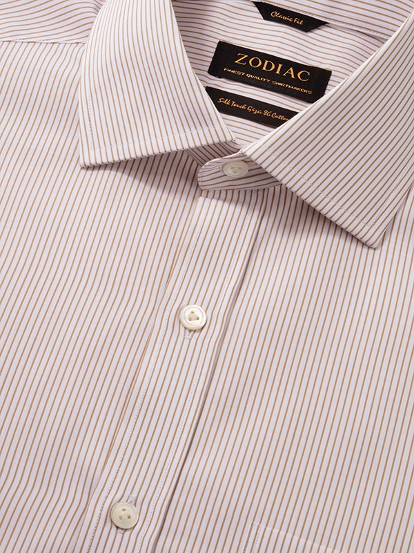 Barboni Sand Striped Full Sleeve Single Cuff Classic Fit Classic Formal Silk Touch Egyptian Giza Cotton Shirt