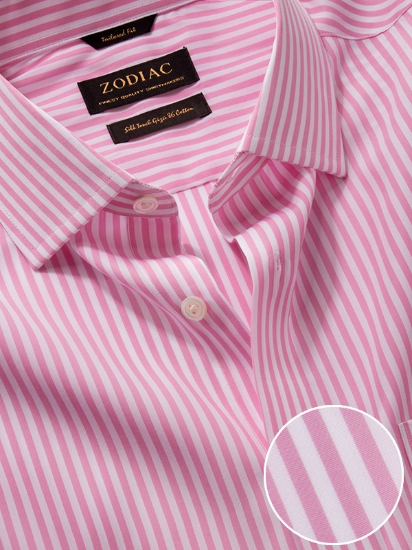 Barboni Pink Striped Full Sleeve Single Cuff Tailored Fit  Formal Silk Touch Egyptian Giza Cotton Shirt