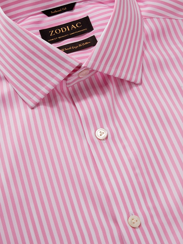 Barboni Pink Striped Full Sleeve Single Cuff Tailored Fit  Formal Silk Touch Egyptian Giza Cotton Shirt