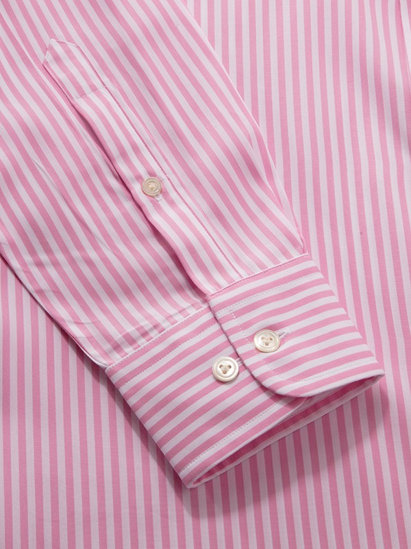 Barboni Pink Striped Full Sleeve Single Cuff Tailored Fit  Formal Silk Touch Egyptian Giza Cotton Shirt