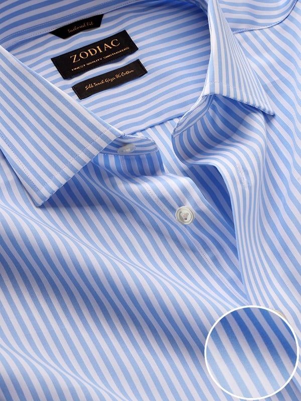 Barboni Sky Striped Full Sleeve Single Cuff Tailored Fit  Formal Silk Touch Egyptian Giza Cotton Shirt