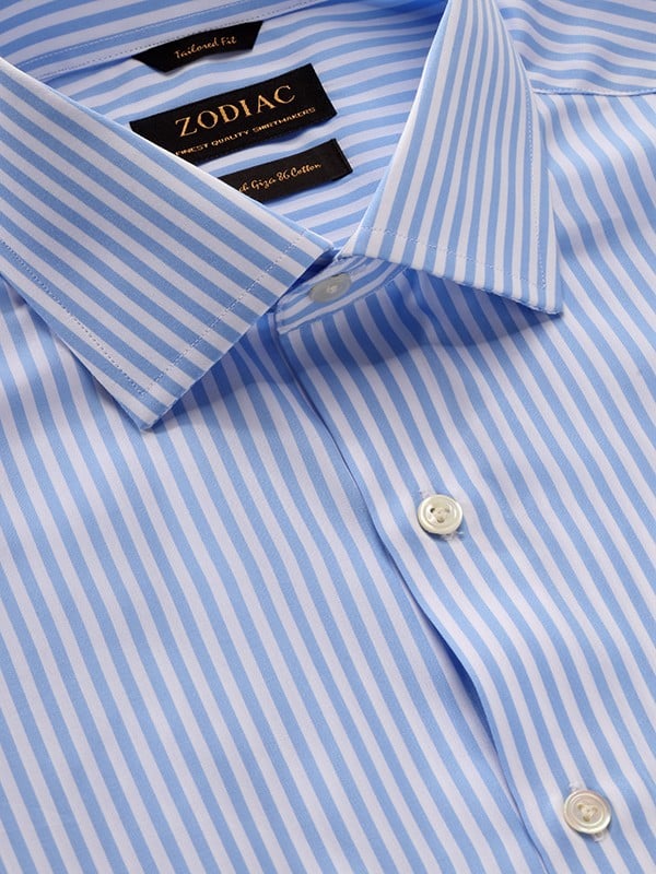 Barboni Sky Striped Full Sleeve Single Cuff Tailored Fit  Formal Silk Touch Egyptian Giza Cotton Shirt