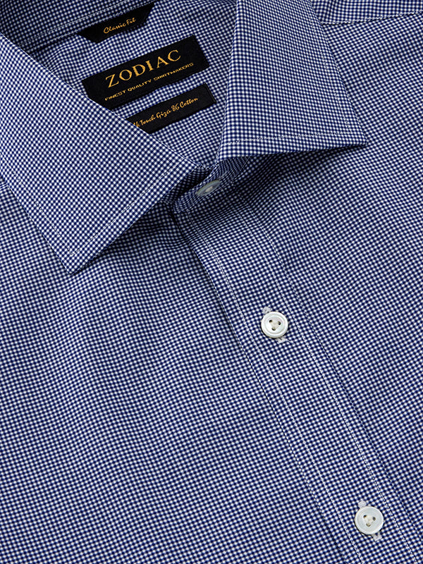 Barboni Navy Check Half Sleeve Classic Fit Semi Formal Silk Touch Egyptian Giza Cotton Shirt
