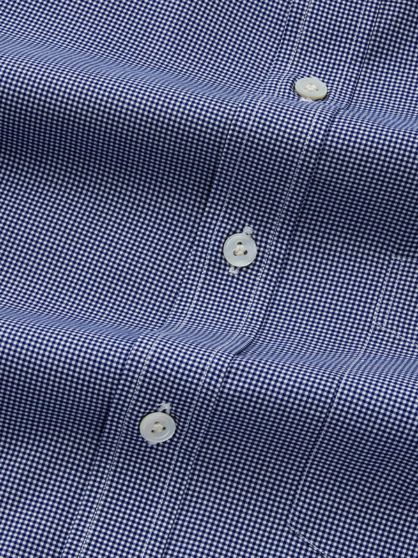 Barboni Navy Check Half Sleeve Classic Fit Semi Formal Silk Touch Egyptian Giza Cotton Shirt