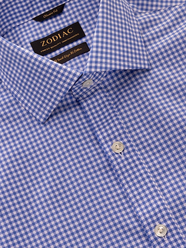 Barboni Blue Check Full Sleeve Single Cuff Classic Fit Classic Formal Silk Touch Egyptian Giza Cotton Shirt