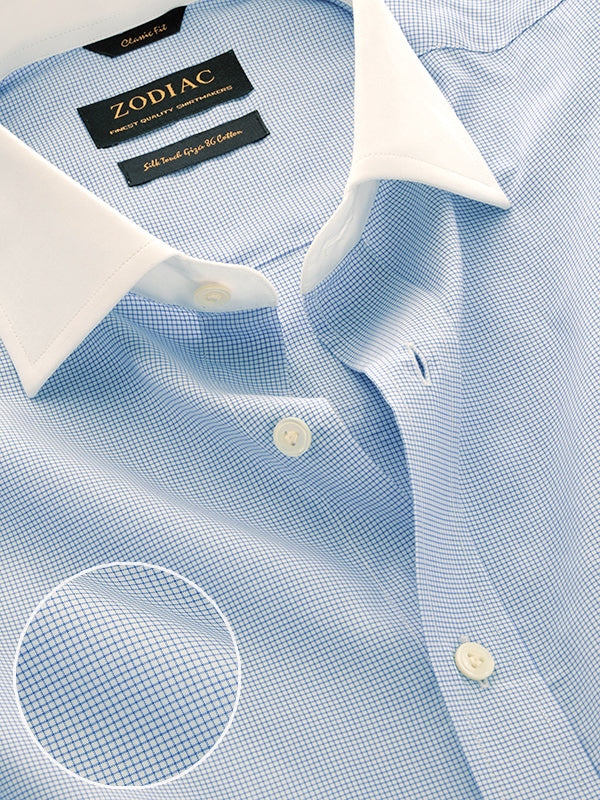 Barboni Blue Check Full Sleeve Double Cuff Classic Fit Classic Formal Silk Touch Egyptian Giza Cotton Shirt