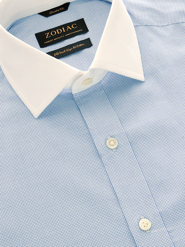 Barboni Blue Check Full Sleeve Double Cuff Classic Fit Classic Formal Silk Touch Egyptian Giza Cotton Shirt