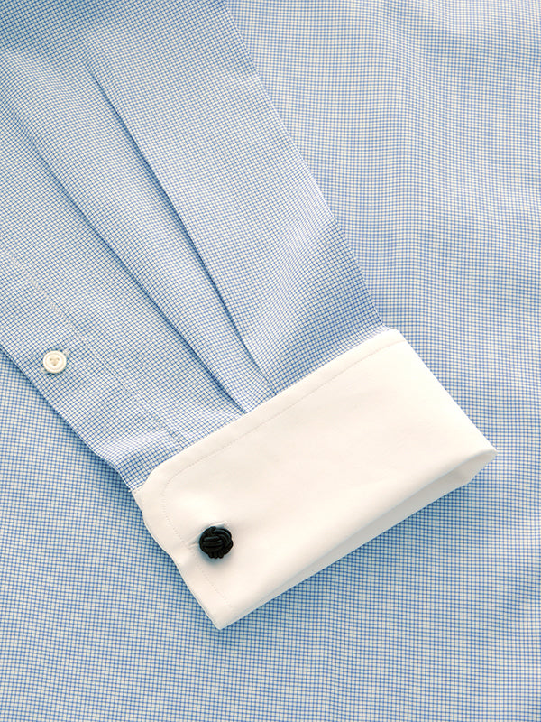 Barboni Blue Check Full Sleeve Double Cuff Classic Fit Classic Formal Silk Touch Egyptian Giza Cotton Shirt