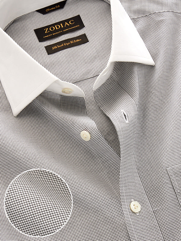 Barboni Light Grey Check Full Sleeve Double Cuff Classic Fit Classic Formal Silk Touch Egyptian Giza Cotton Shirt