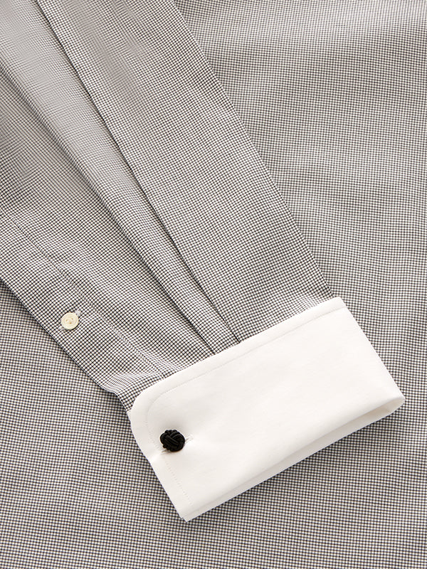 Barboni Light Grey Check Full Sleeve Double Cuff Classic Fit Classic Formal Silk Touch Egyptian Giza Cotton Shirt
