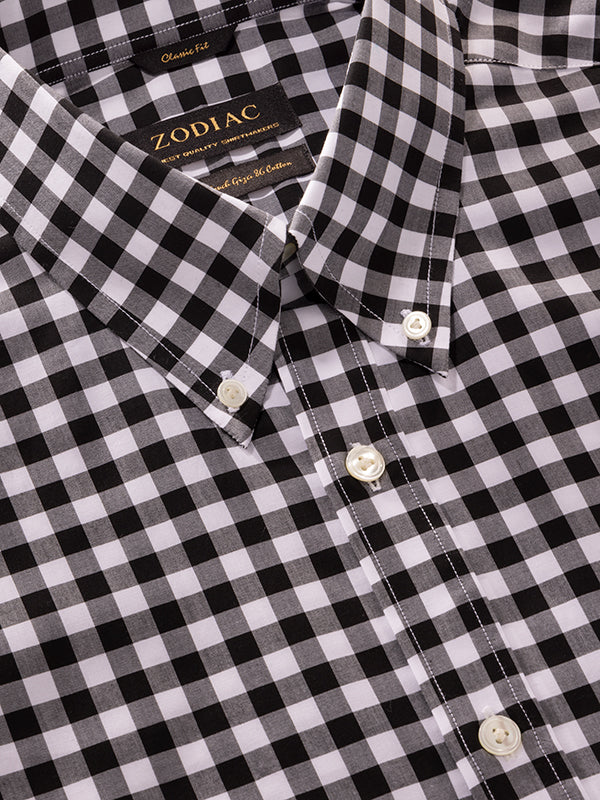Barboni Black & White Full Sleeve Single Cuff Classic Fit Classic Formal Silk Touch Egyptian Giza Cotton Shirt