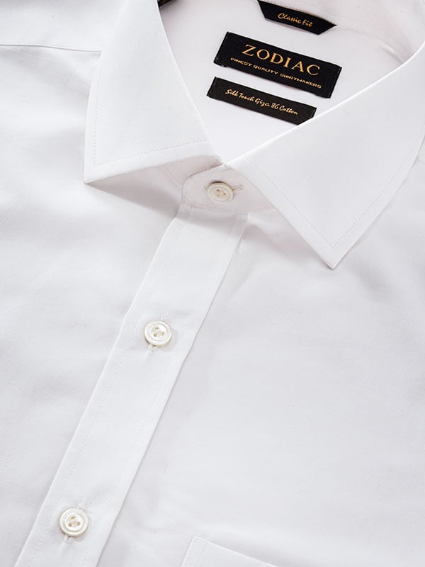 Barboni White Solid Full Sleeve Single Cuff Classic Fit Classic Formal Silk Touch Egyptian Giza Cotton Shirt