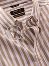 Barboni Beige Striped Full Sleeve Single Cuff Classic Fit Classic Formal Silk Touch Egyptian Giza Cotton Shirt