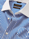 Barboni Blue Striped Full Sleeve Double Cuff Classic Fit Classic Formal Silk Touch Egyptian Giza Cotton Shirt